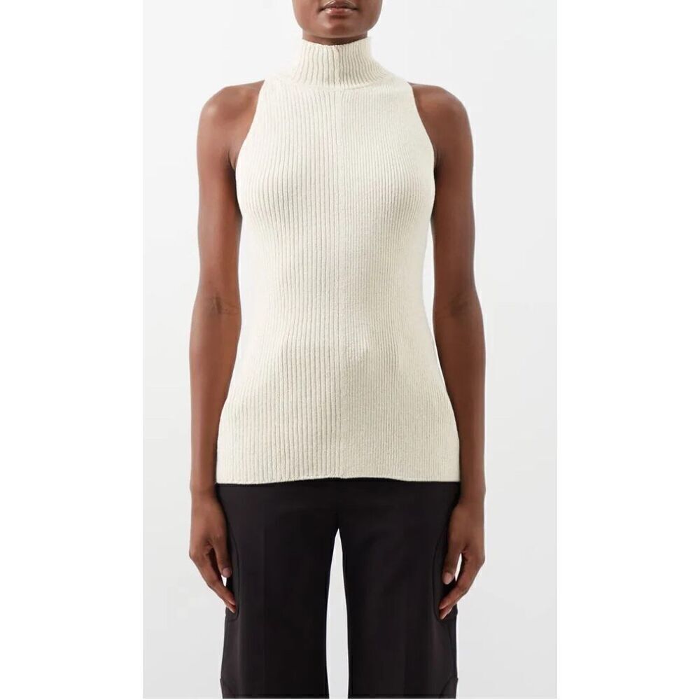 PROENZA SCHOULER High-Neck Ribbed Cotton-Blend Tank Top in Ecru NWT Size S